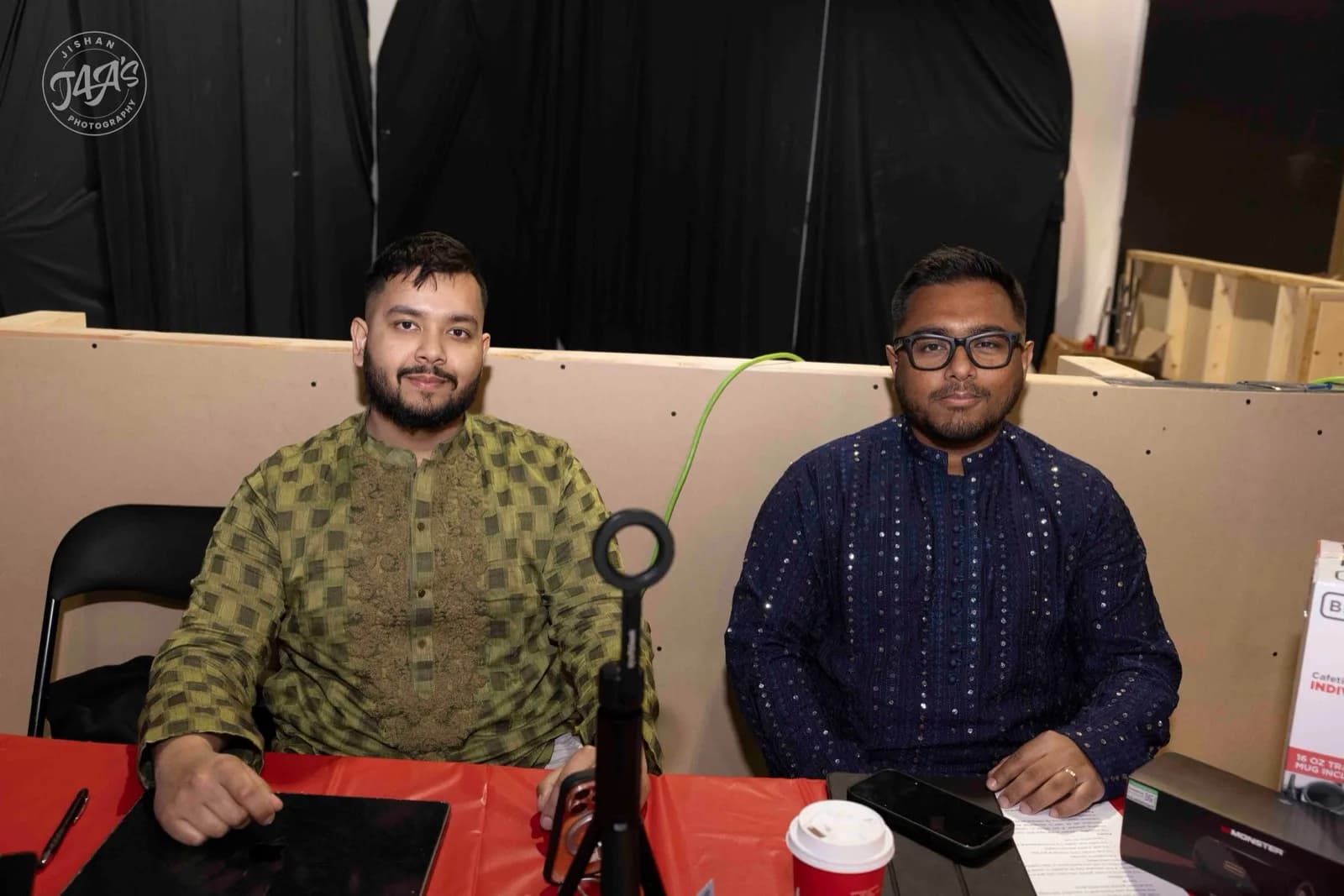 Hasan Sharif and Mohammad Emon at a Bengali community event in Calgary, wearing traditional panjabi attire